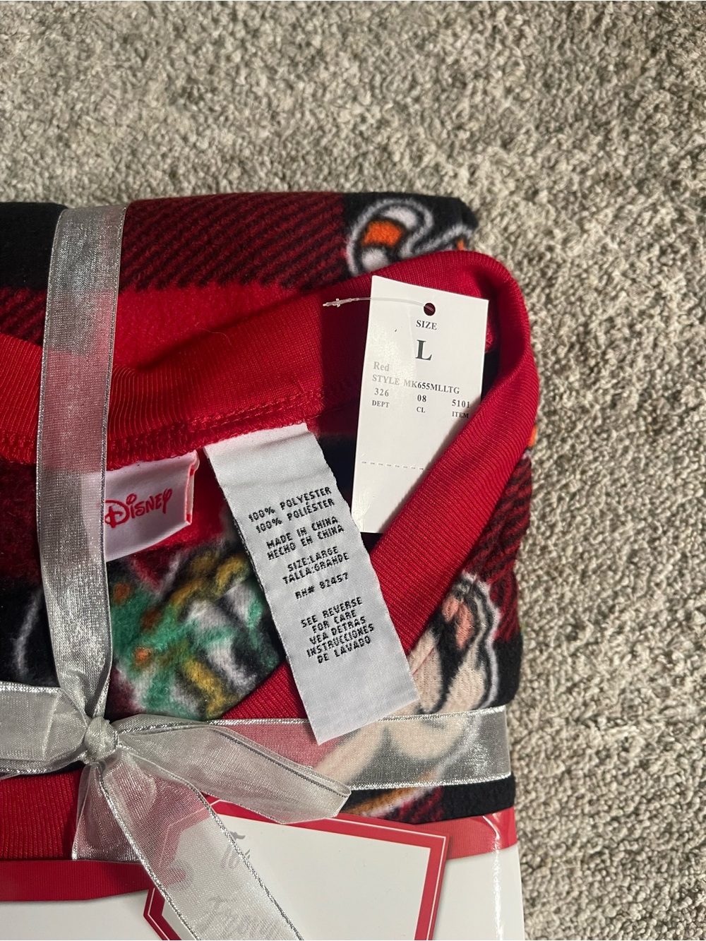 Disney Red and Black Plaid Holiday Pajama Set with Candy Cane Print - Picture 4 of 4